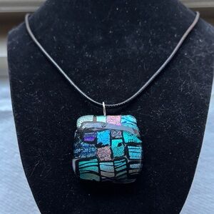 🟢New Multicolored Dichroic Glass Pendant Necklace Handcrafted